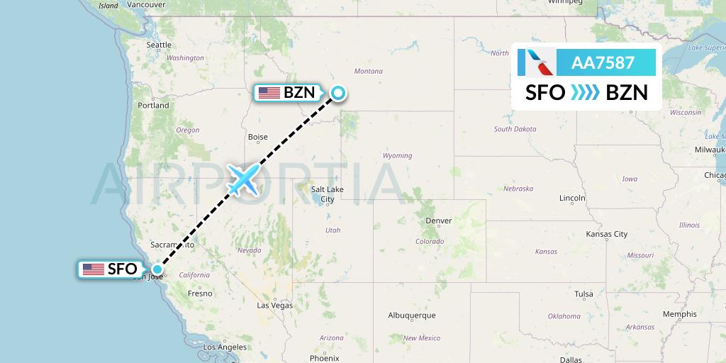 AA7587 American Airlines Flight Map: San Francisco to Bozeman