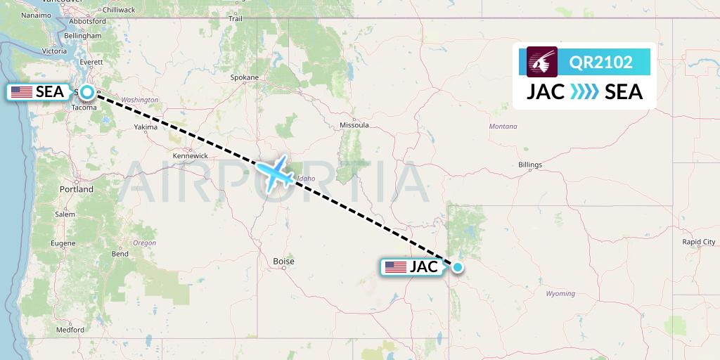 QR2102 Qatar Airways Flight Map: Jackson to Seattle