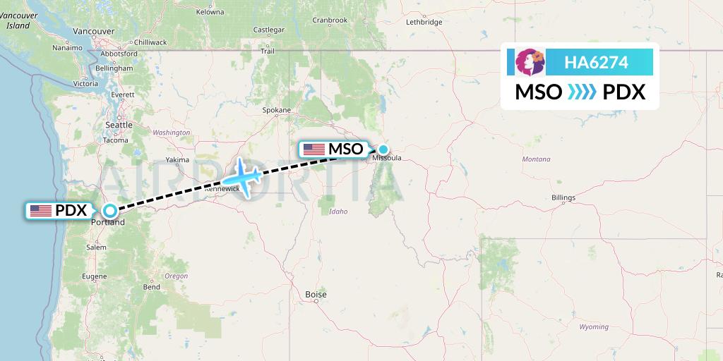 HA6274 Hawaiian Airlines Flight Map: Missoula to Portland