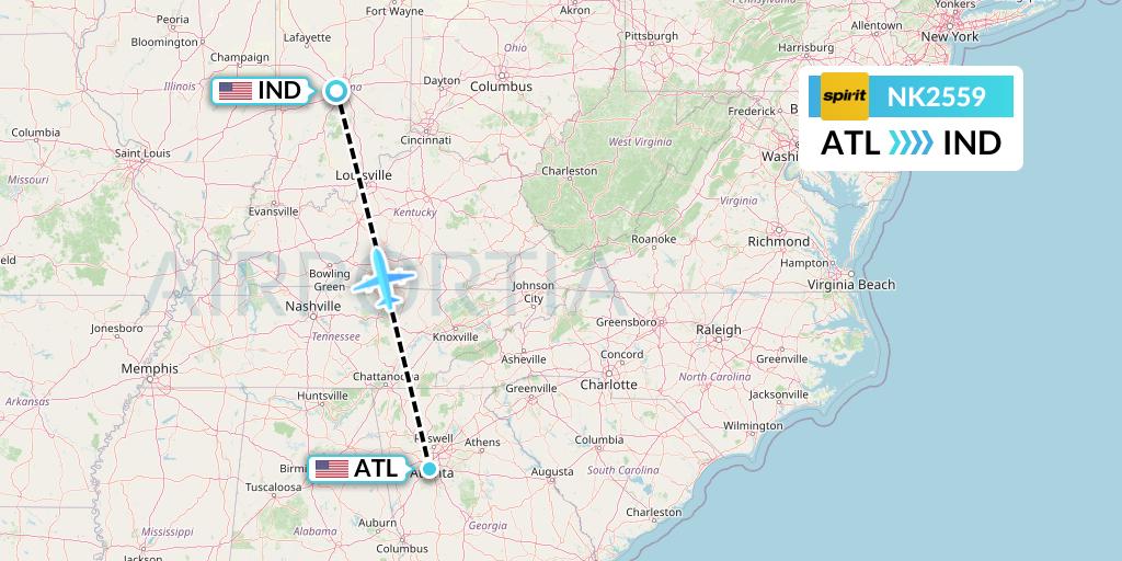 NK2559 Spirit Airlines Flight Map: Atlanta to Indianapolis