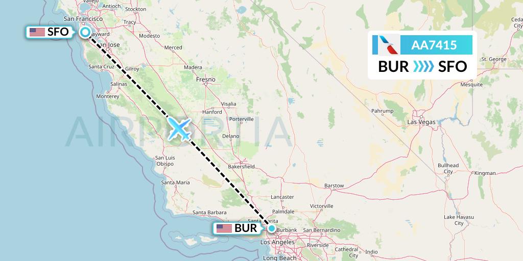 AA7415 American Airlines Flight Map: Burbank to San Francisco