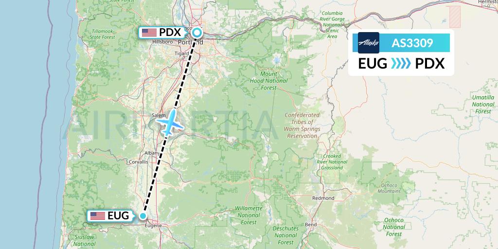AS3309 Alaska Airlines Flight Map: Eugene to Portland