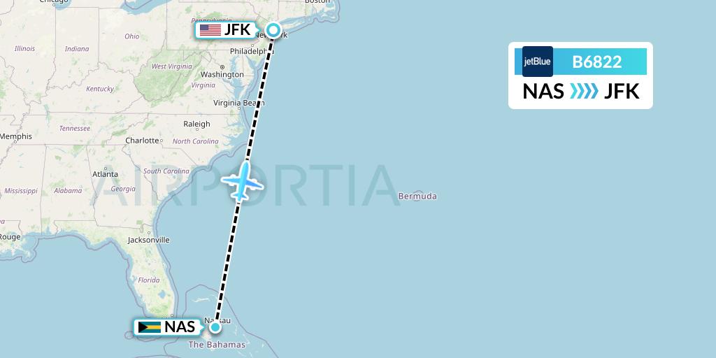 B6822 JetBlue Airways Flight Map: Nassau to New York