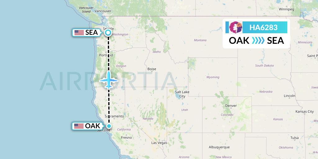 HA6283 Hawaiian Airlines Flight Map: Oakland to Seattle