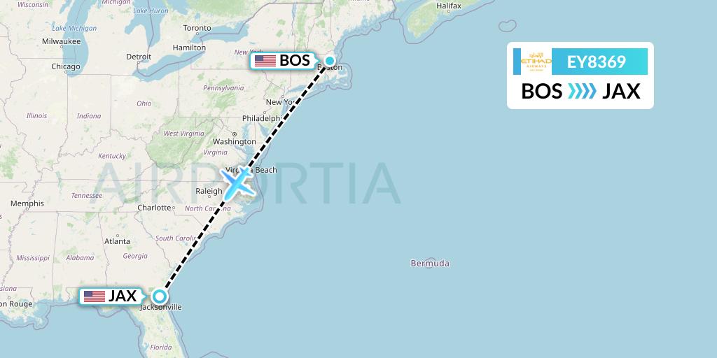 EY8369 Etihad Airways Flight Map: Boston to Jacksonville