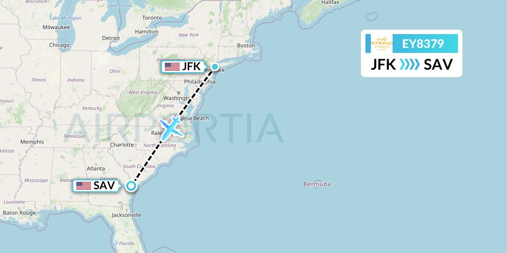 EY8379 Etihad Airways Flight Map: New York to Savannah