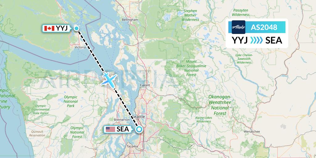 AS2048 Alaska Airlines Flight Map: Victoria to Seattle