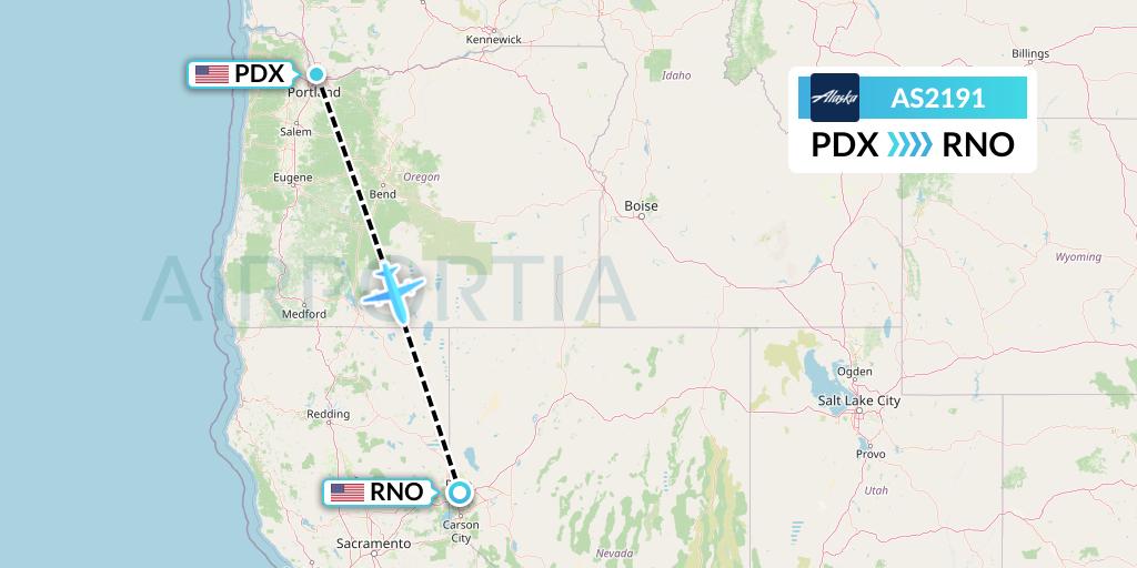 AS2191 Alaska Airlines Flight Map: Portland to Reno