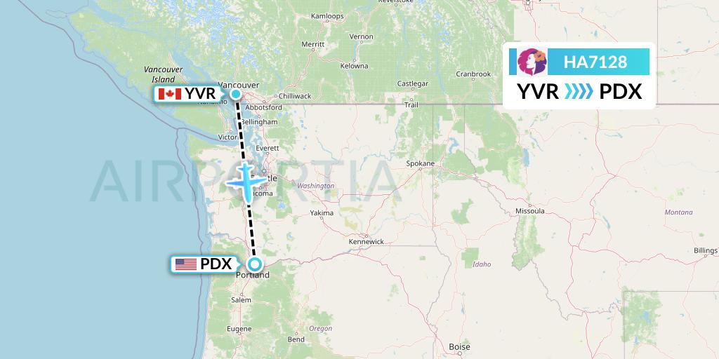HA7128 Hawaiian Airlines Flight Map: Vancouver to Portland