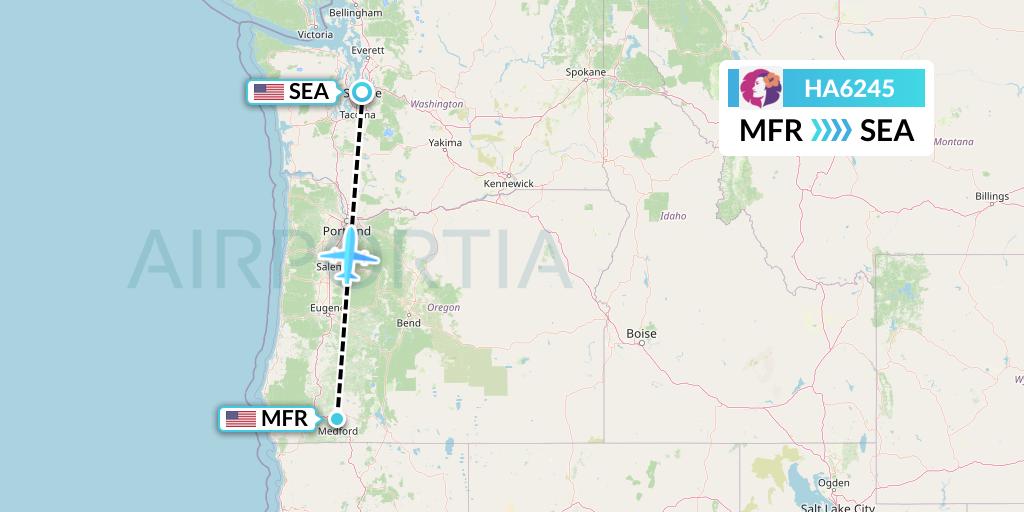 HA6245 Hawaiian Airlines Flight Map: Medford to Seattle