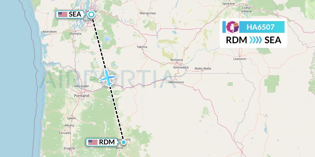 HA6507 Hawaiian Airlines Flight Map: Redmond to Seattle