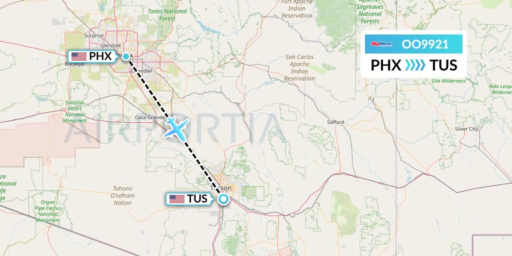 OO9921 SkyWest Airlines Flight Map: Phoenix to Tucson