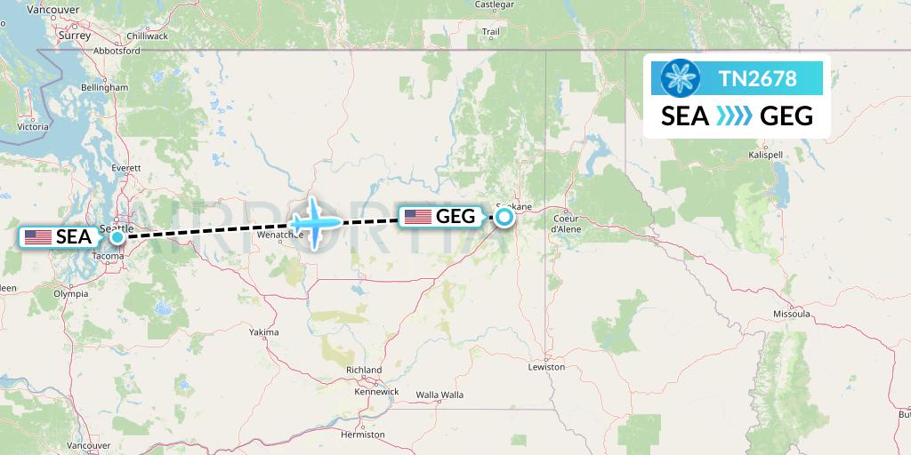 TN2678 Air Tahiti Nui Flight Map: Seattle to Spokane