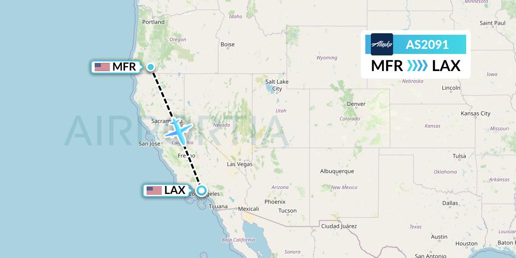 AS2091 Alaska Airlines Flight Map: Medford to Los Angeles