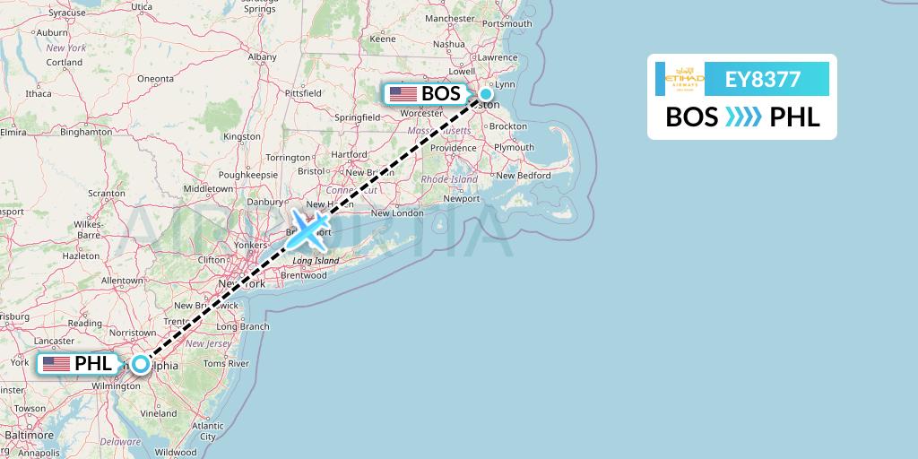 EY8377 Etihad Airways Flight Map: Boston to Philadelphia