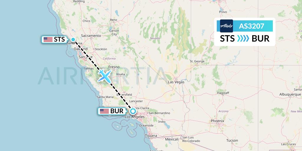 AS3207 Alaska Airlines Flight Map: Santa Rosa to Burbank