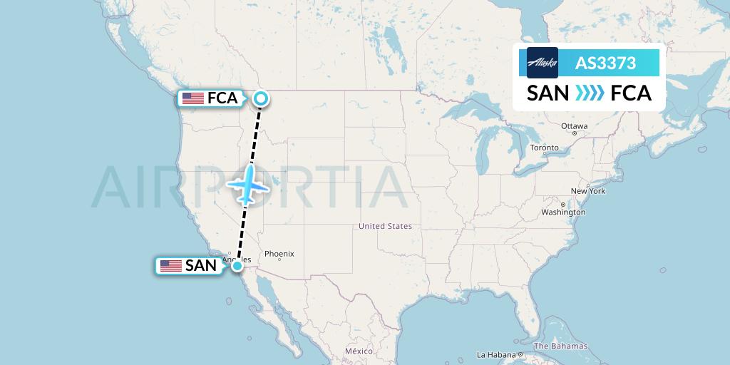 AS3373 Alaska Airlines Flight Map: San Diego to Kalispell