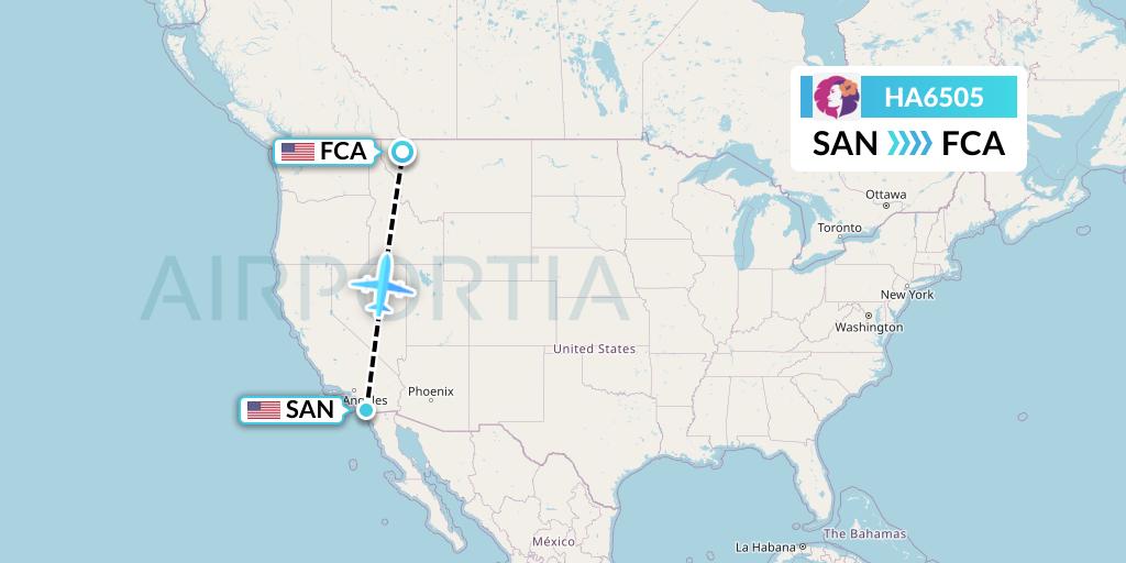 HA6505 Hawaiian Airlines Flight Map: San Diego to Kalispell