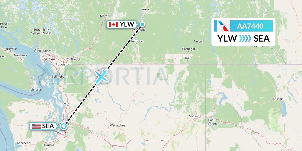 AA7440 American Airlines Flight Map: Kelowna to Seattle