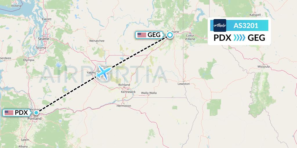 AS3201 Alaska Airlines Flight Map: Portland to Spokane