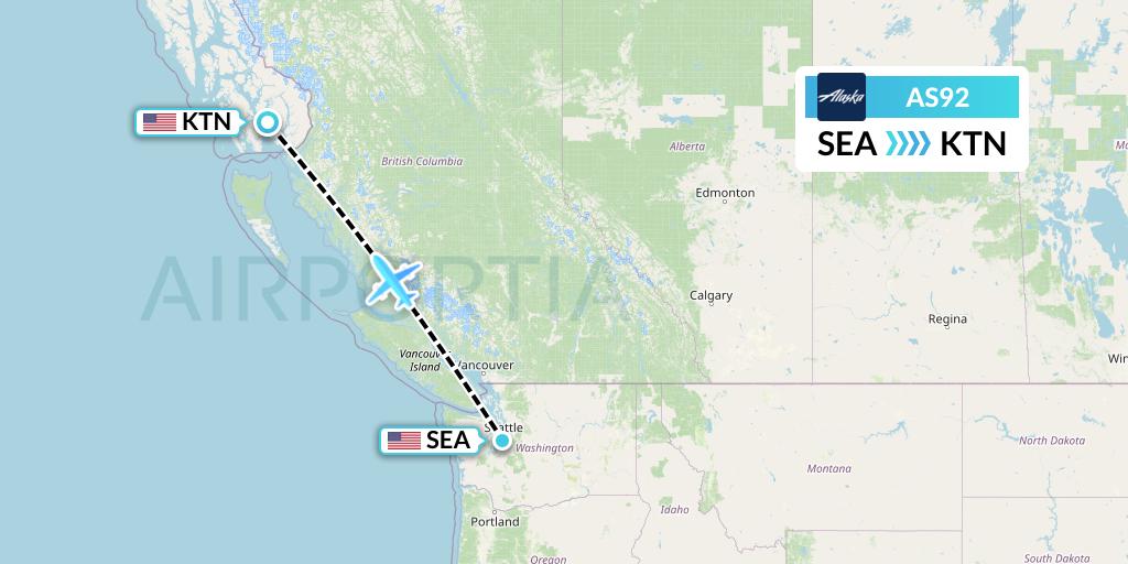 AS92 Alaska Airlines Flight Map: Seattle to Ketchikan