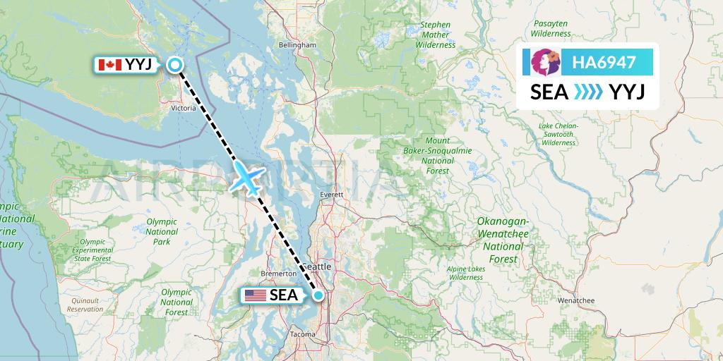HA6947 Hawaiian Airlines Flight Map: Seattle to Victoria