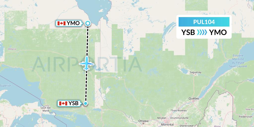 PUL104 Ornge Air Flight Map: Sudbury to Moosonee
