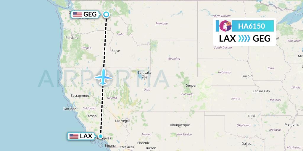 HA6150 Hawaiian Airlines Flight Map: Los Angeles to Spokane