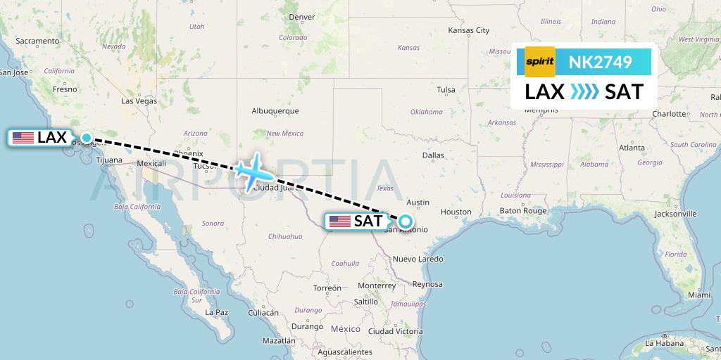 NK2749 Spirit Airlines Flight Map: Los Angeles to San Antonio