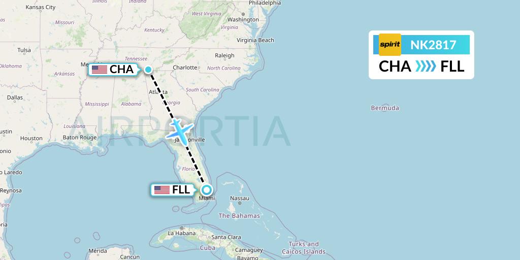 NK2817 Spirit Airlines Flight Map: Chattanooga to Fort Lauderdale