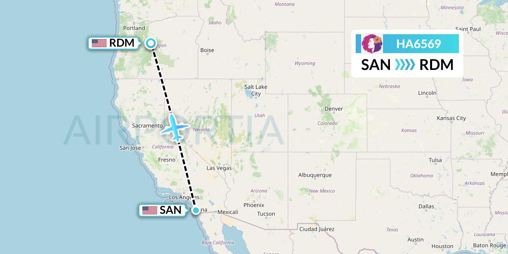 HA6569 Hawaiian Airlines Flight Map: San Diego to Redmond