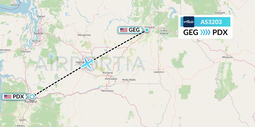 AS3203 Alaska Airlines Flight Map: Spokane to Portland