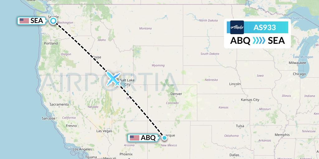 AS933 Alaska Airlines Flight Map: Albuquerque to Seattle