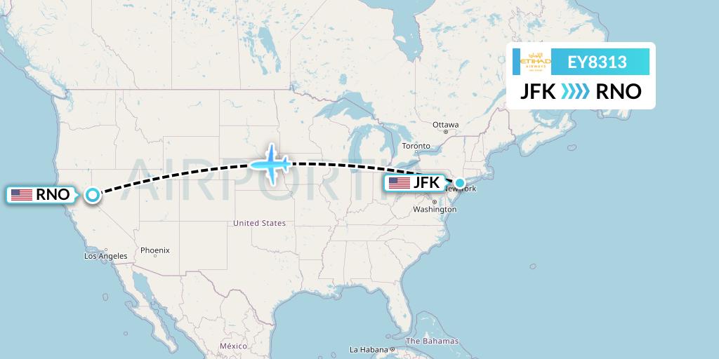 EY8313 Etihad Airways Flight Map: New York to Reno