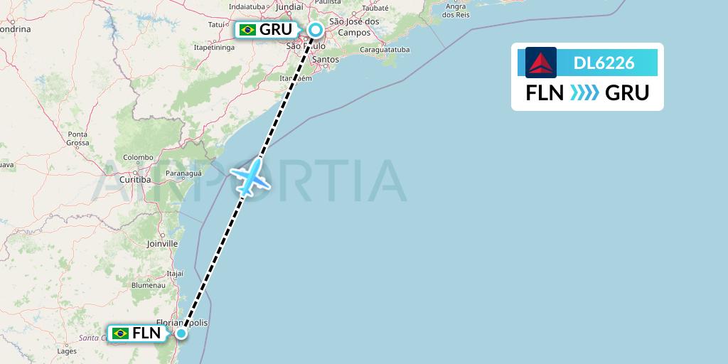 DL6226 Delta Air Lines Flight Map: Florianopolis to Sao Paulo