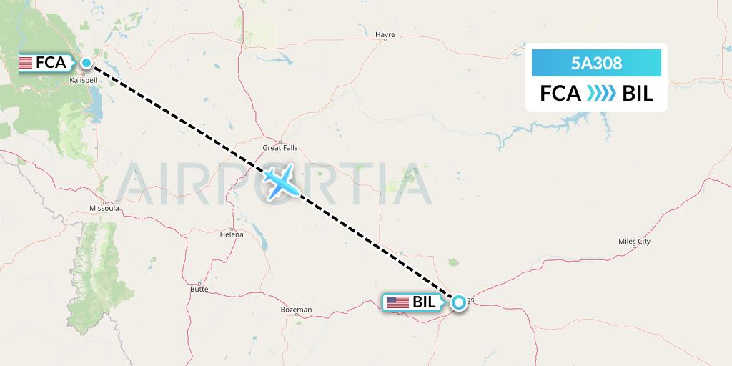 5A308 Alpine Air Express Flight Map: Kalispell to Billings