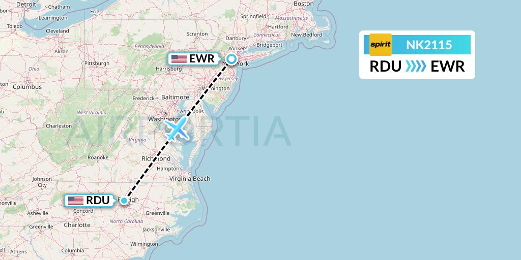 NK2115 Spirit Airlines Flight Map: Raleigh-Durham to New York