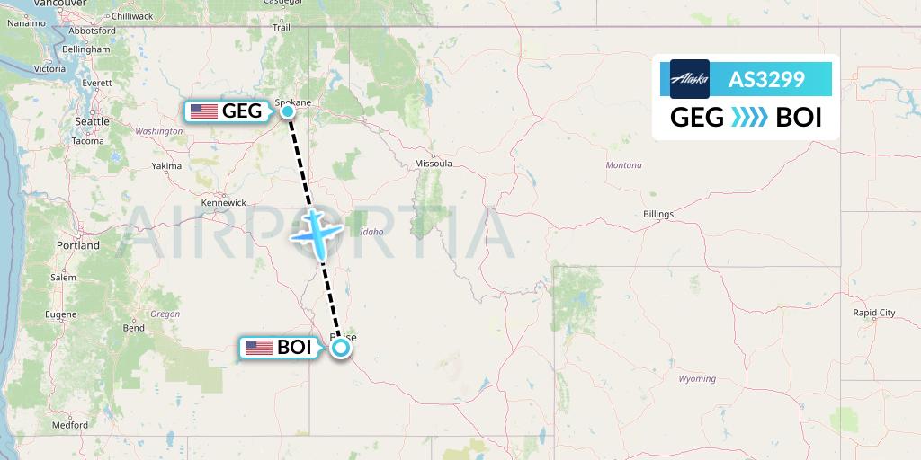 AS3299 Alaska Airlines Flight Map: Spokane to Boise