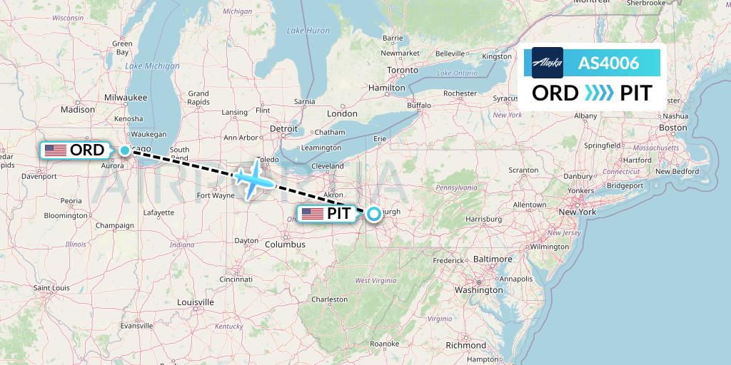 AS4006 Alaska Airlines Flight Map: Chicago to Pittsburgh