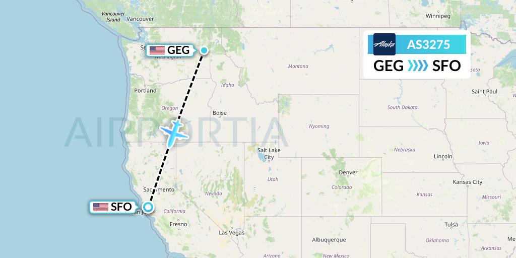 AS3275 Alaska Airlines Flight Map: Spokane to San Francisco