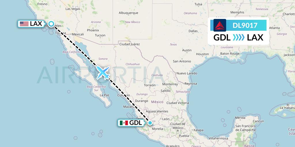 DL9017 Delta Air Lines Flight Map: Guadalajara to Los Angeles