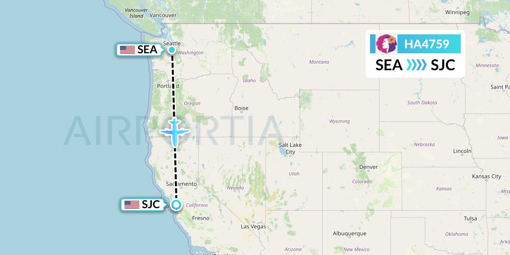 HA4759 Hawaiian Airlines Flight Map: Seattle to San Jose