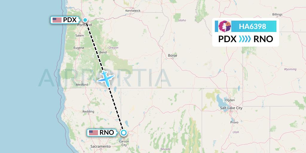 HA6398 Hawaiian Airlines Flight Map: Portland to Reno