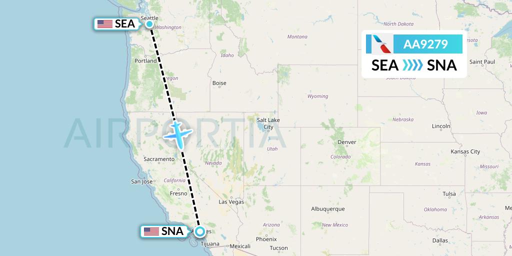AA9279 American Airlines Flight Map: Seattle to Orange County