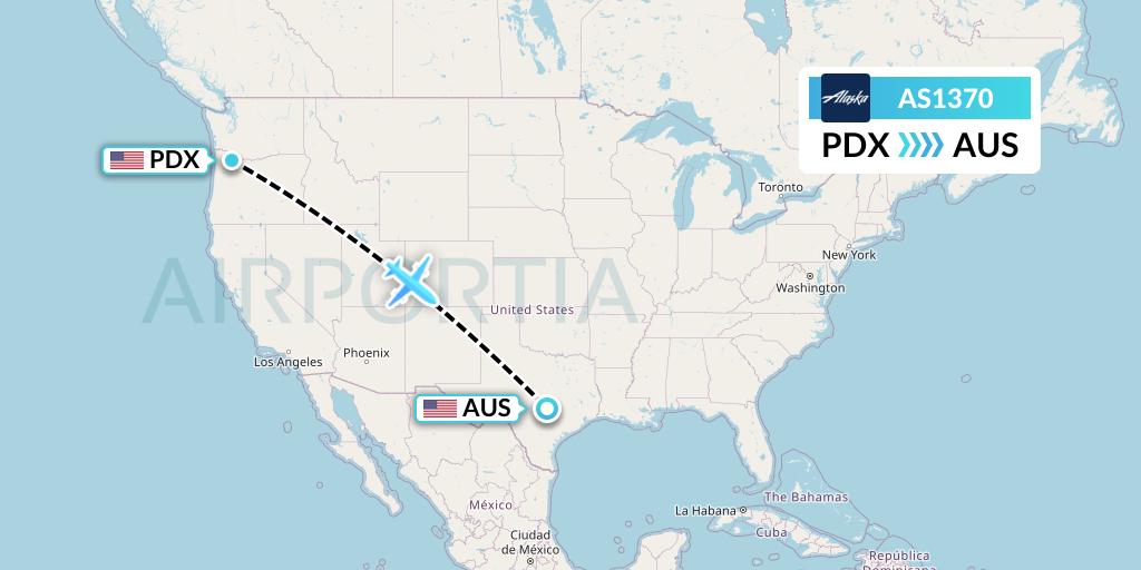 AS1370 Alaska Airlines Flight Map: Portland to Austin