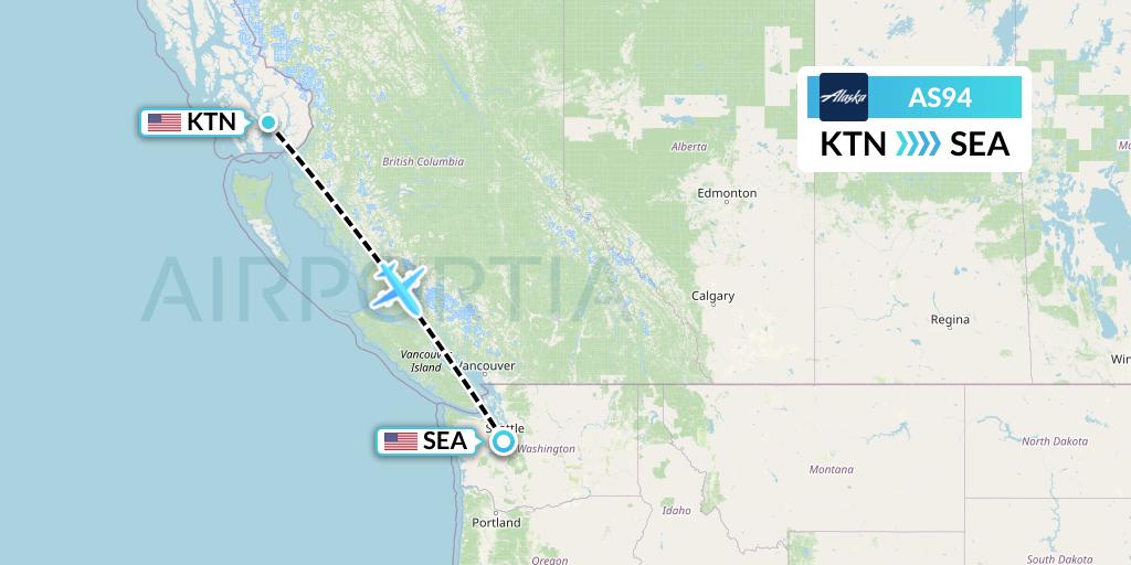 AS94 Alaska Airlines Flight Map: Ketchikan to Seattle
