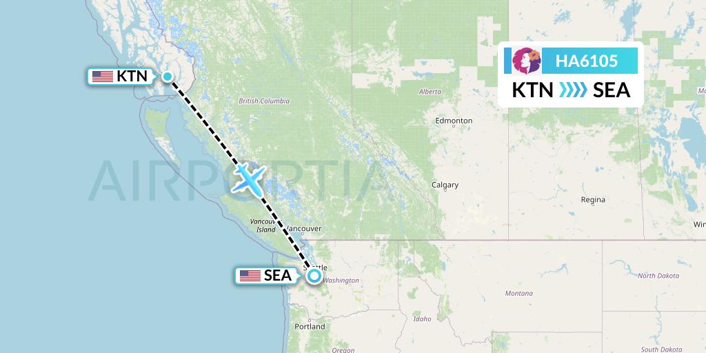 HA6105 Hawaiian Airlines Flight Map: Ketchikan to Seattle
