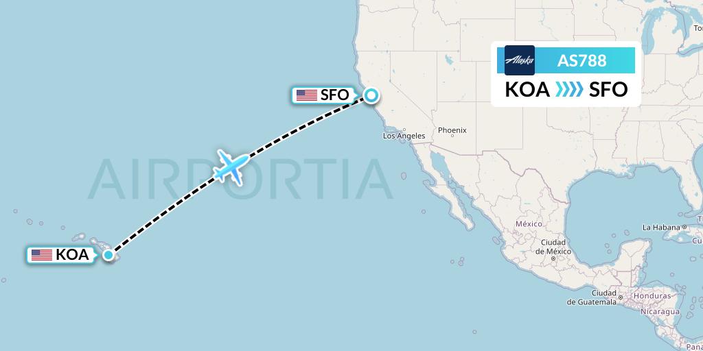 AS788 Alaska Airlines Flight Map: Kailua-Kona to San Francisco