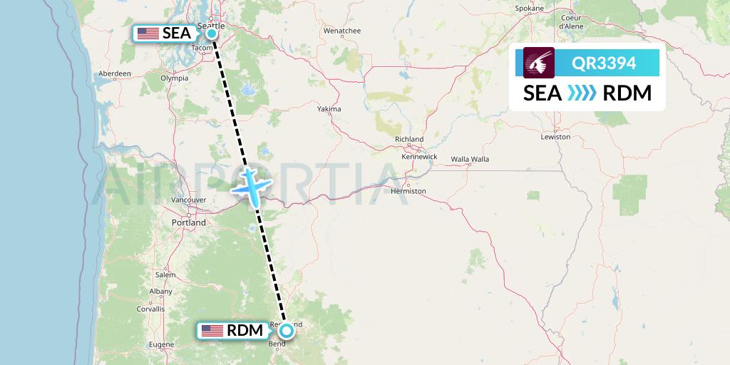 QR3394 Qatar Airways Flight Map: Seattle to Redmond