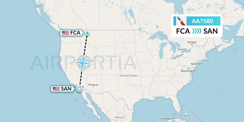 AA7580 American Airlines Flight Map: Kalispell to San Diego